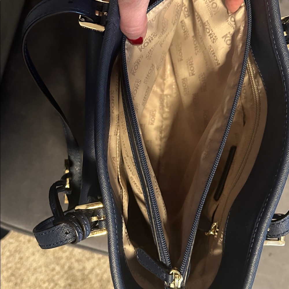 Michael Kors, Jetset, Navy Blue Purse, Saffino Leather - Picture 11 of 11